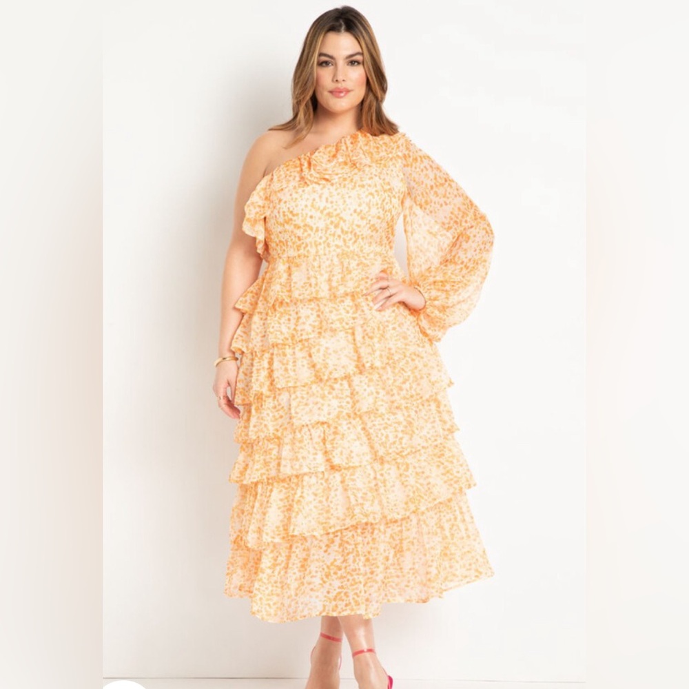 ELOQUII CHIFFON RUFFLE DRESS- NWOT